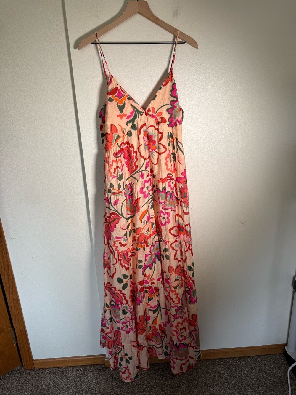 1. STATE Peach Sleeveless Women’s Autumn Wedding Guest Floral Maxi Dress L - Picture 8 of 9
